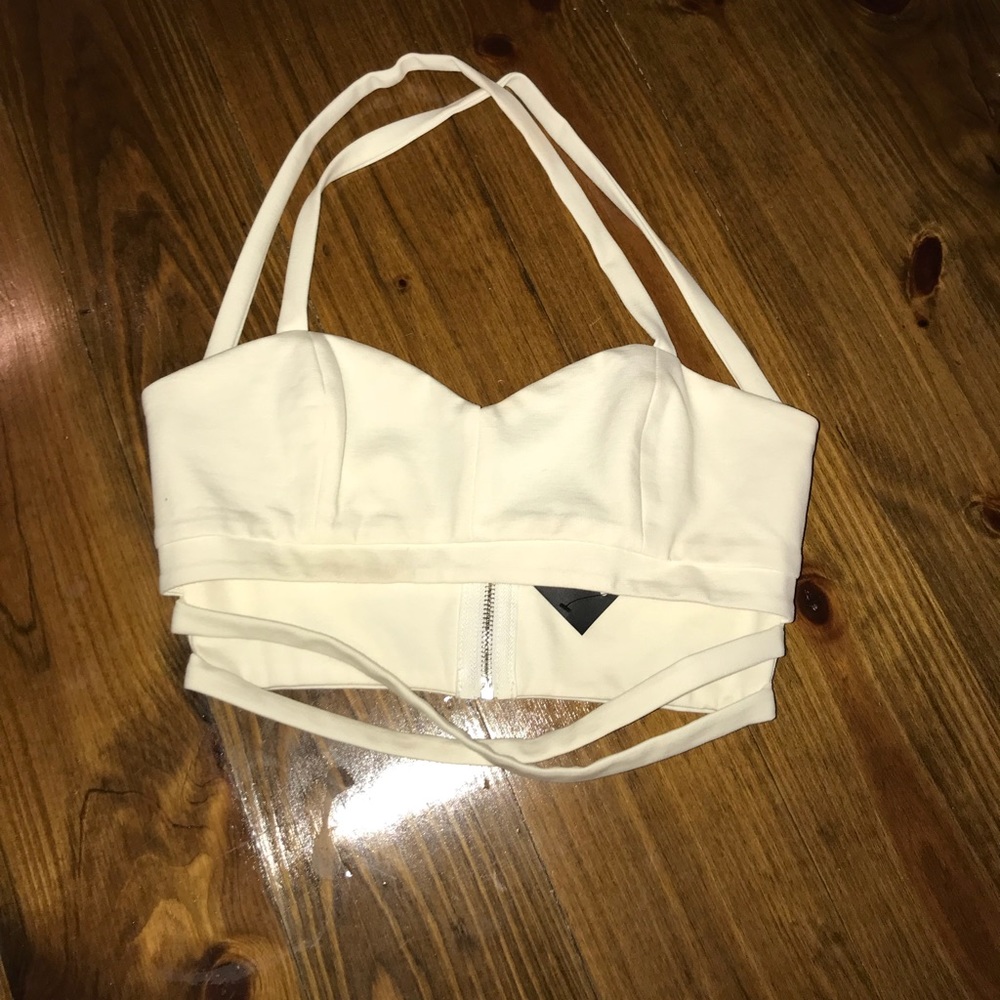 White cross cross strap crop top from Shophopes